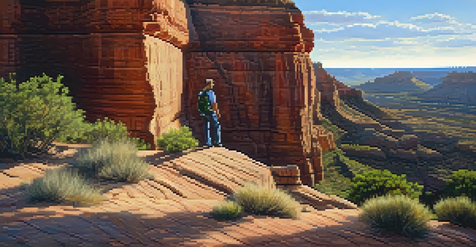 A hiker overlooking the stunning rock formations and vistas of Palo Duro Canyon in Texas.