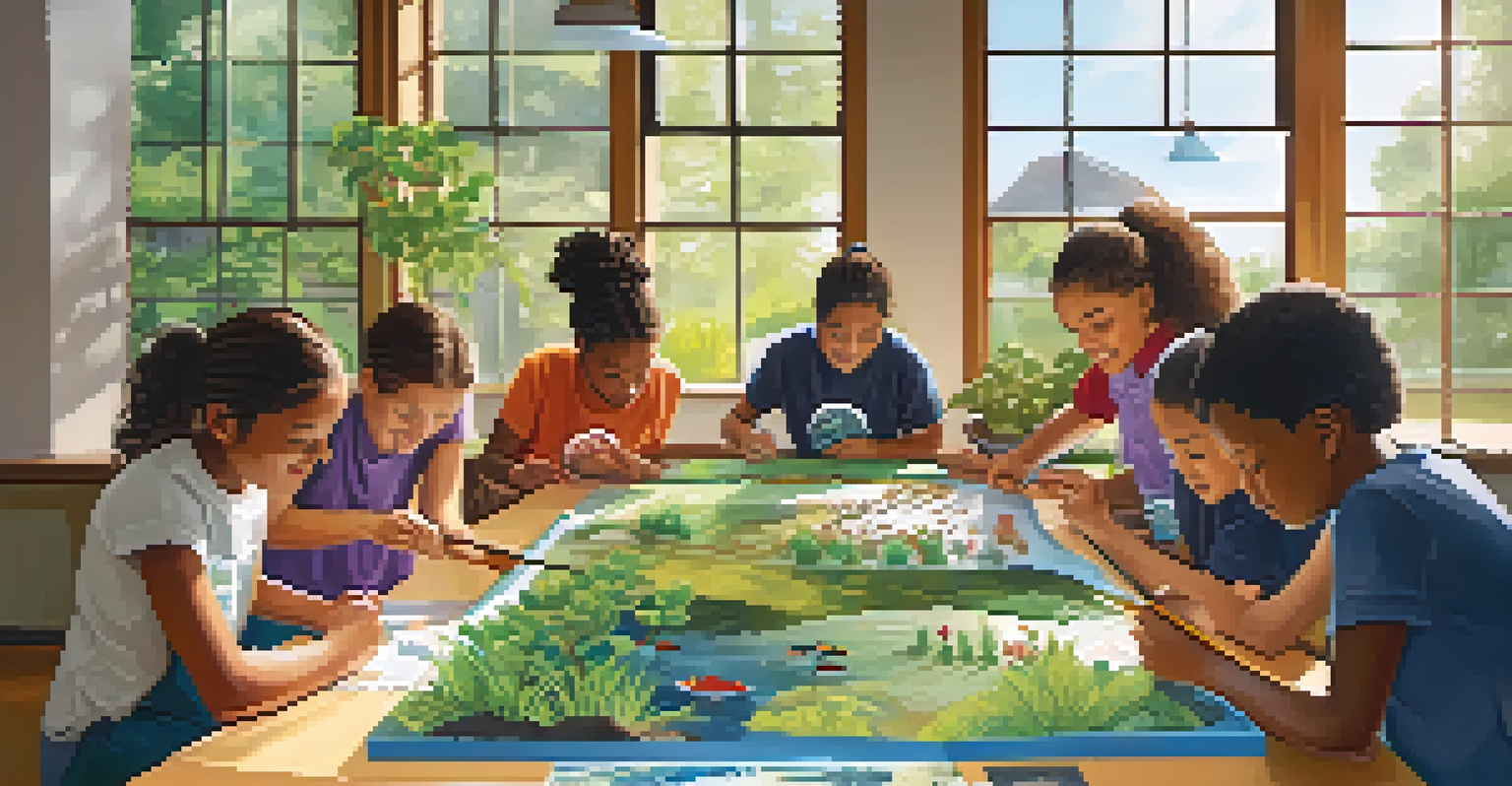 Community members participating in a workshop about freshwater ecosystems, planting native plants in a garden.