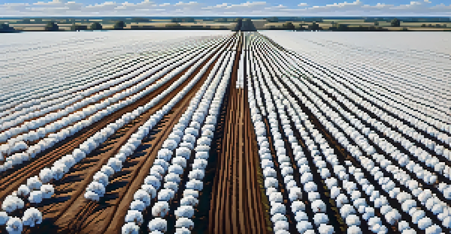 An aerial view of a cotton field in Texas during harvest season with white cotton bolls and a tractor in the distance.