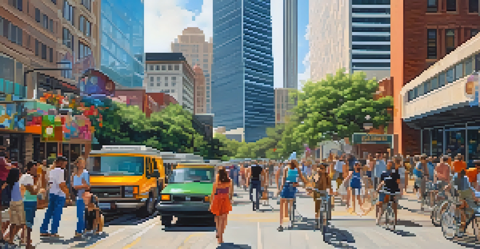 A vibrant urban scene in Austin, Texas, showcasing the tech industry and diverse community.