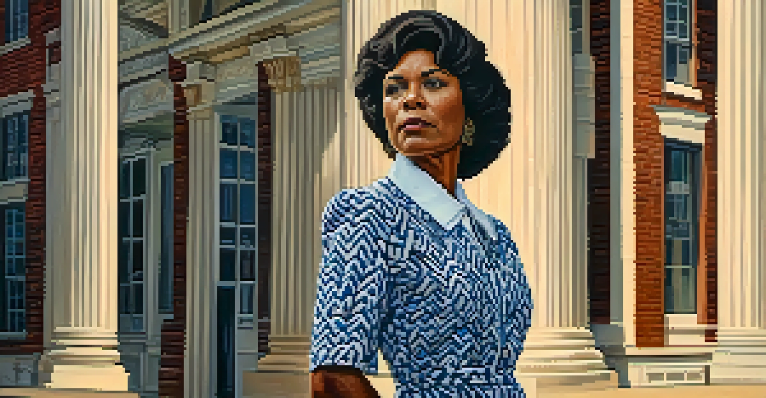 Close-up portrait of Juanita Craft, a Texas civil rights leader, in front of a historical building.