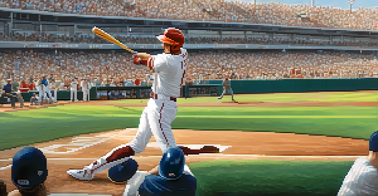 A Texas baseball player swinging at a ball with a blurred crowd and Texas skyline in the background.