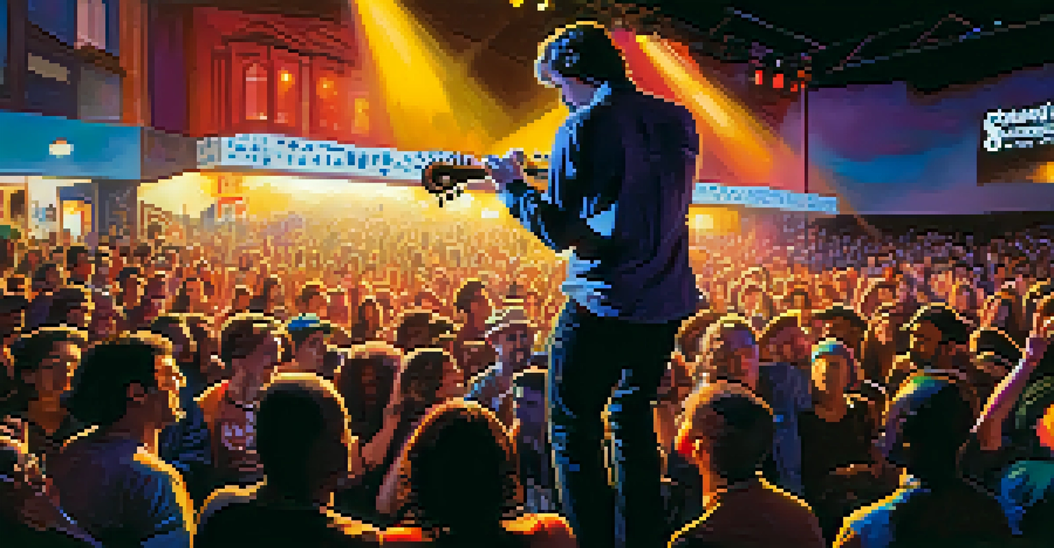 A musician performing on stage at the SXSW festival in Austin, Texas, with bright lights and an engaged audience.