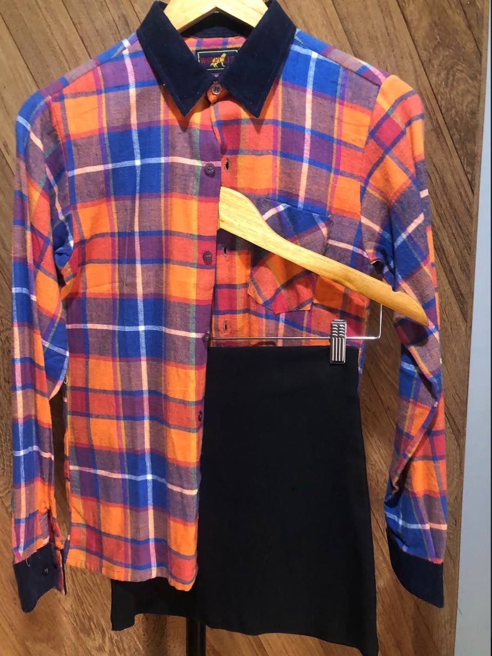 Camisa a cuadros  naranja y azul