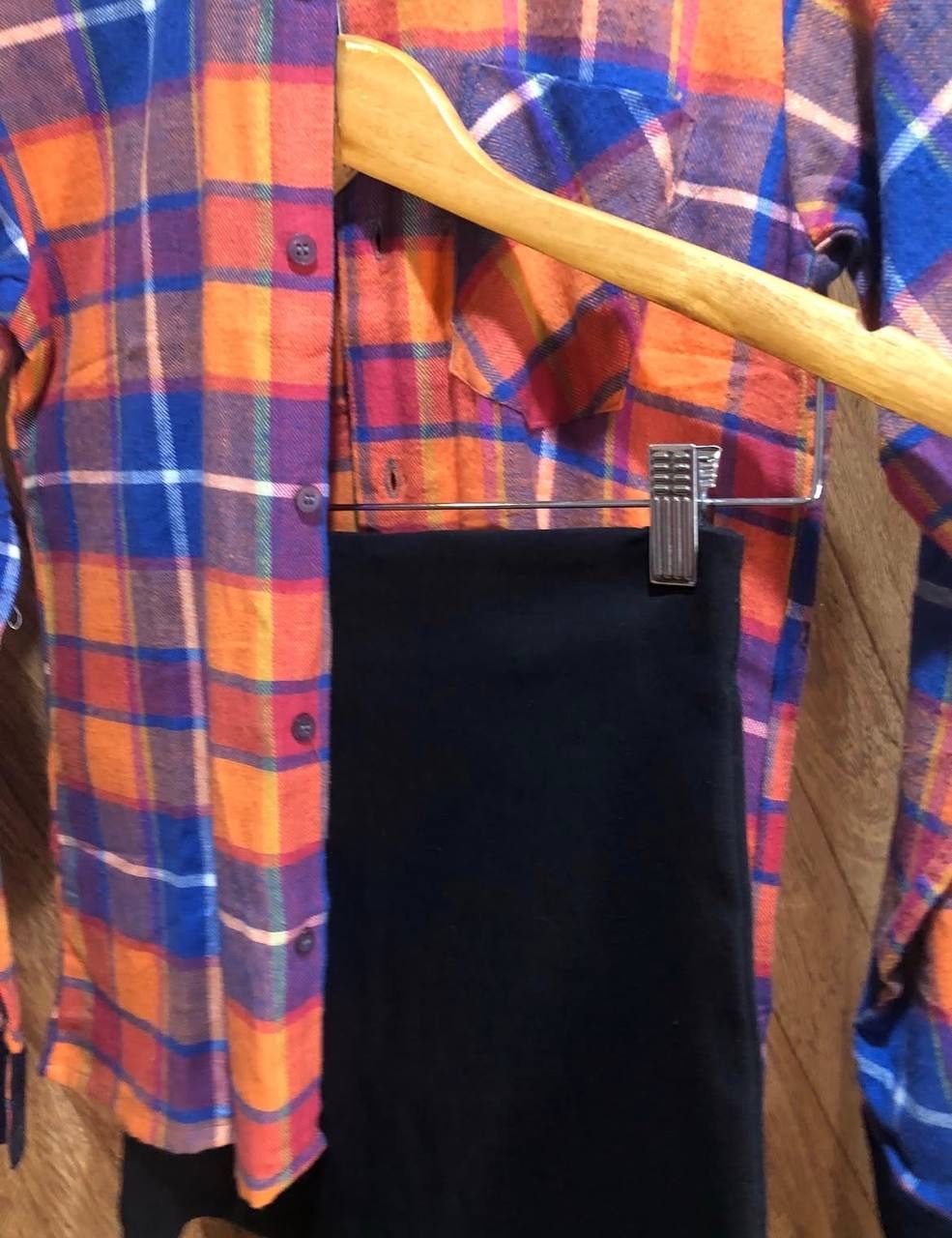 Camisa a cuadros  naranja y azul