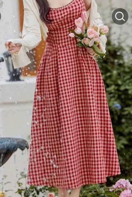 VESTIDO MIDI A CUADROS ROJO