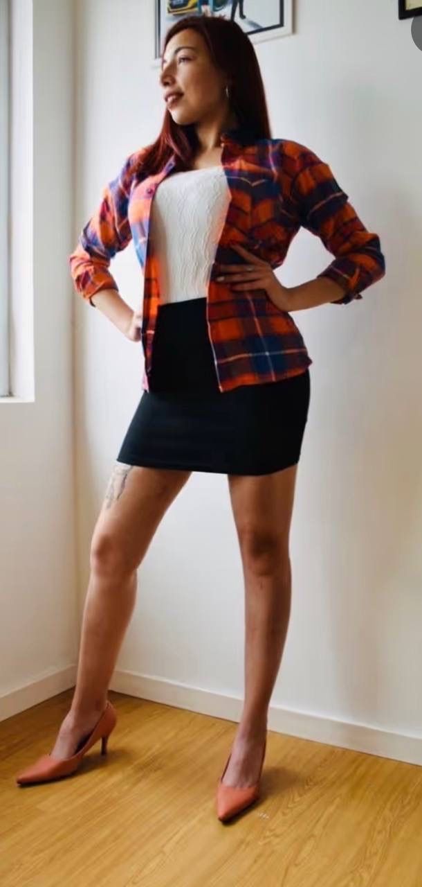 Camisa a cuadros  naranja y azul