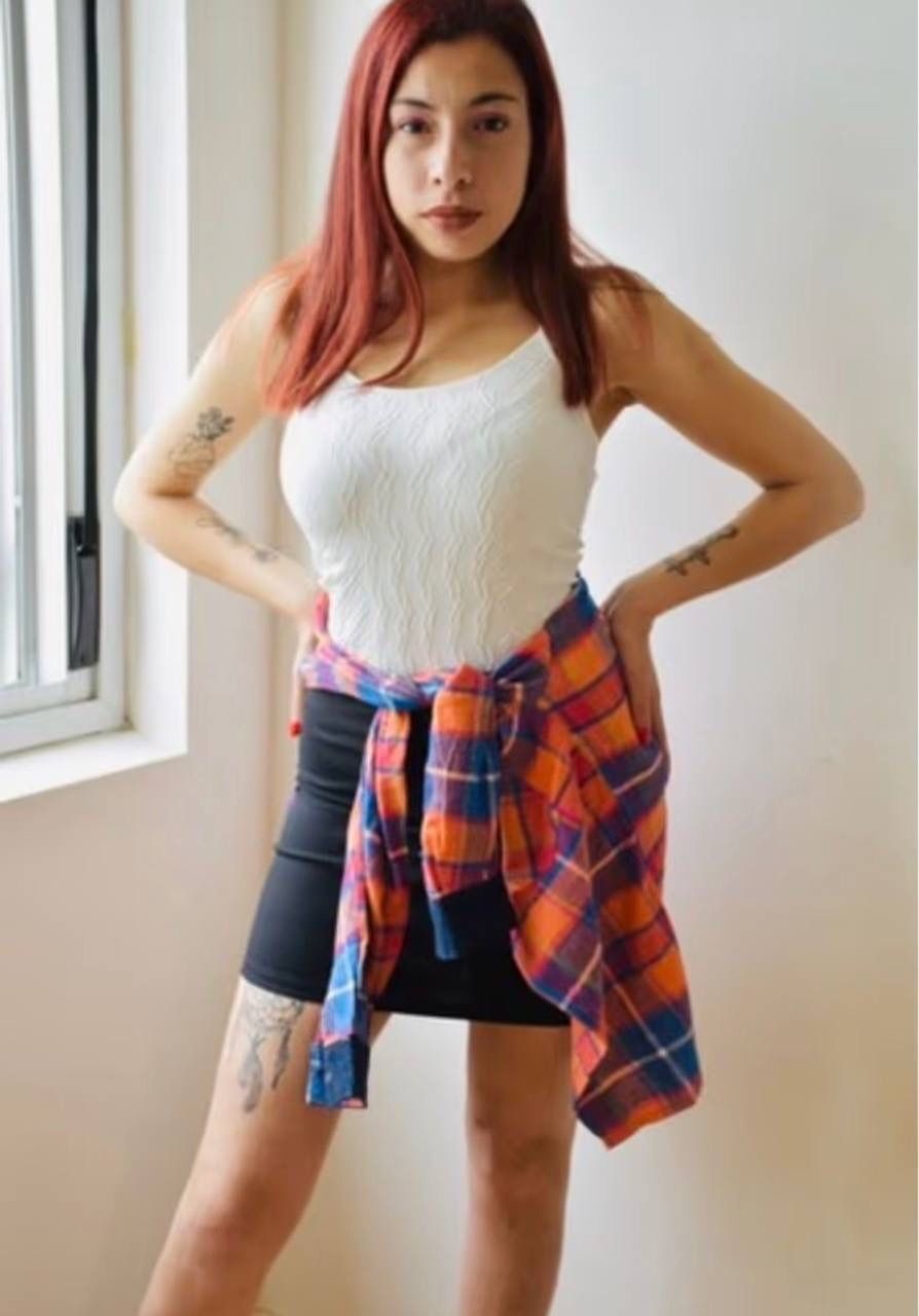 Camisa a cuadros  naranja y azul