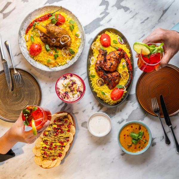 sharing a meal with drinks