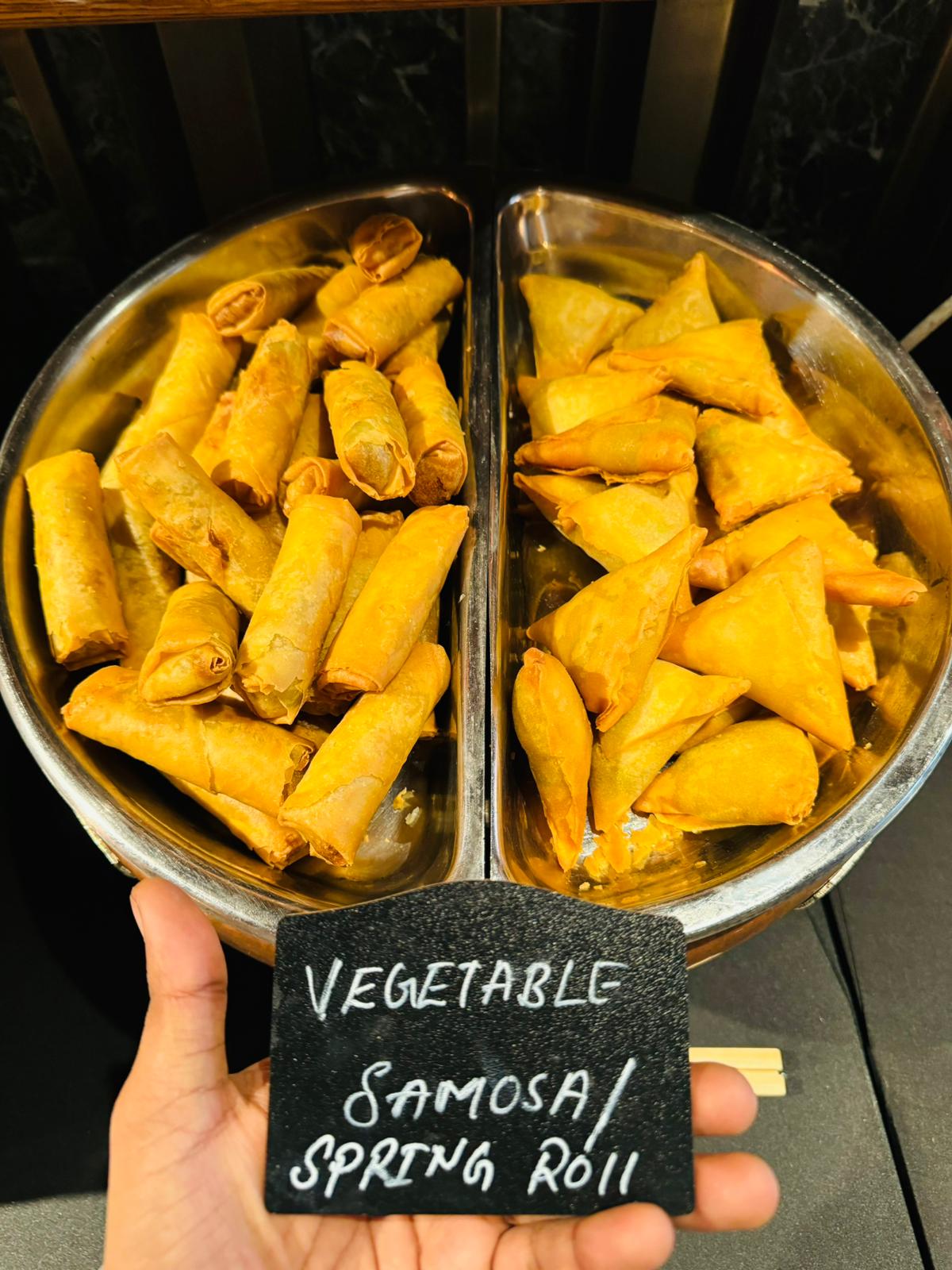 spring roll and vegetable samosa