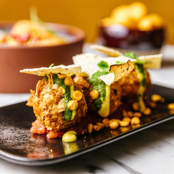 Plated food at Farzi London