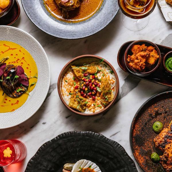 Farzi London menu items on table from above