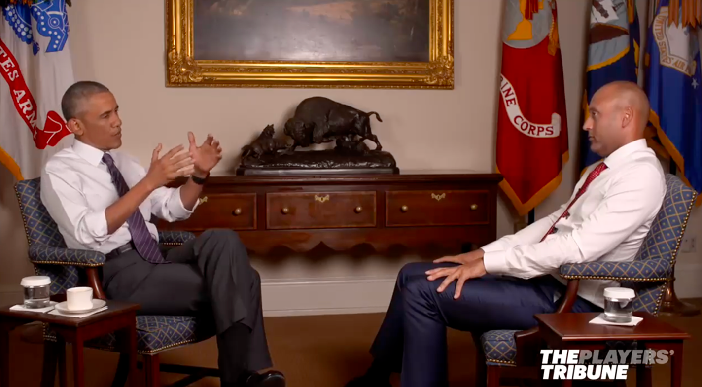 president barack obama and derek jeter interview at whitehouse
