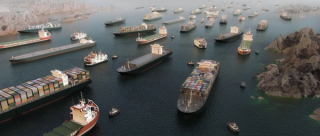 Cargo vessels congestion blocking maritime traffic in the Strait of Hormuz