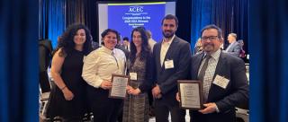 Fernanda Mastroluca, Molly Swope, Taylor Rose, Matt Rose, and John Gregoire accepting the ACEC MA Engineering Excellence Silver Award at the Gala