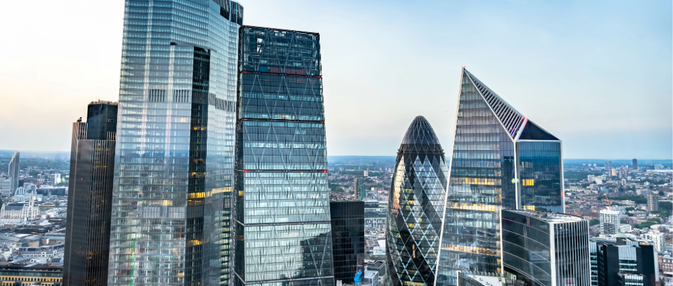 London skyline showing financial buildings