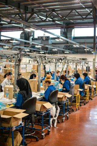 People working in a factory at desks