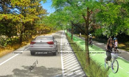 Perspective Rendering of Provincetown Route 6 Preferred Path with drive lane and multi-use path