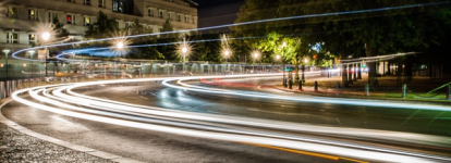 lights travelling along a road