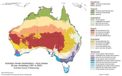 Map of Australian showing the different climate classifications