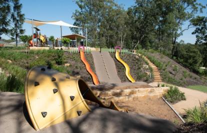 Bunya Adventure Playground slides and landscaping