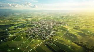 Aerial perspective of rural and urban land