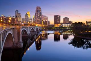Minneapolis skyline at sundown