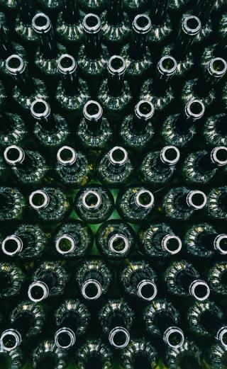 A top view of glass bottles