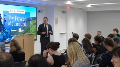 SLR CEO Bradley Andrews presenting the opening remarks at The Power of Content event in NYC
