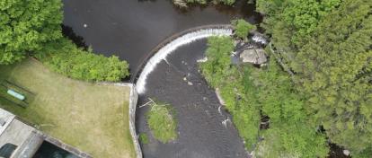 Aerial view of Quinapoxet River Dam in West Boylston Massachusetts