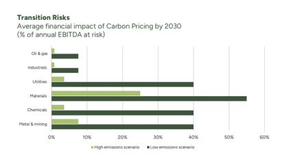 Average financial impact of Carbon Pricing by 2030 (% of annual EBITDA at risk) graph