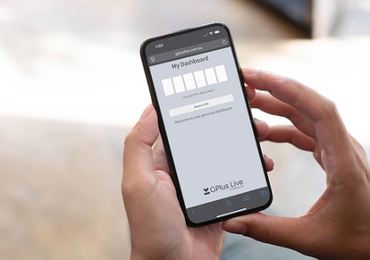 GPlus Live login screen on a mobile phone.