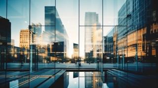 London office buildings reflecting in glass