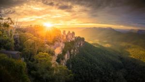 Three Sisters Blue Mountains Australia at sunrise