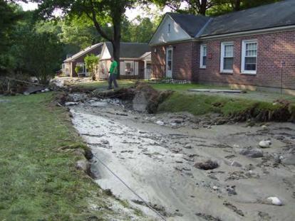 Volume & velocity of water caused erosion and scour