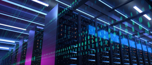 inside of a data centre with strings of code