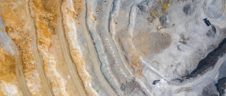 Aerial view of opencast mining. Dolomite Mine Excavation.
