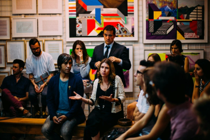 Group of people taking part in a discussion panel 