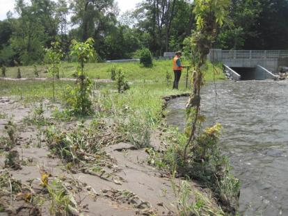 In the 4 times the river has accessed the floodplain, flow is slowed, depositing sediment and reducing erosion capacity