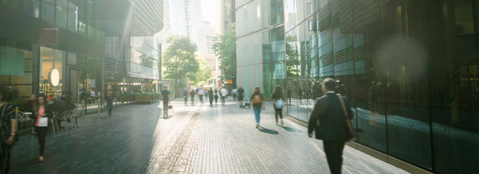 financial workers commuting in the city