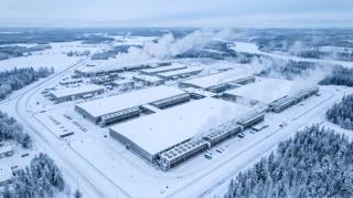 Aerial View of a Snow Covered Data Center Campus in a Frozen Winter Landscape