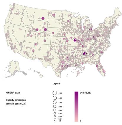 GHGRP Emissions by Location 2023, FLIGHT Tool Data as Published by the EPA