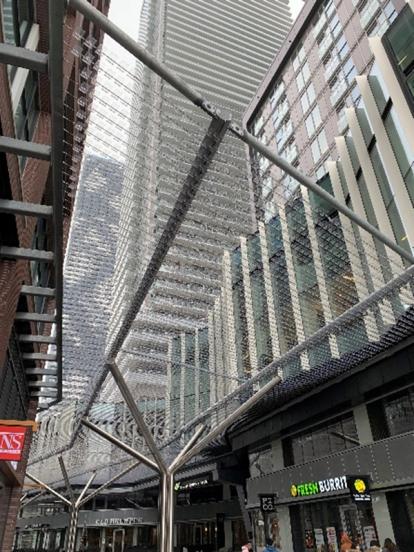 Street with a canopy between buildings