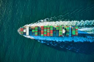 Container ship in the sea