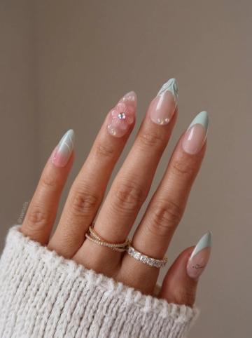 Glazed press-on nails worn