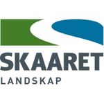 the logo for skaaret landskap is a green and blue swirl .