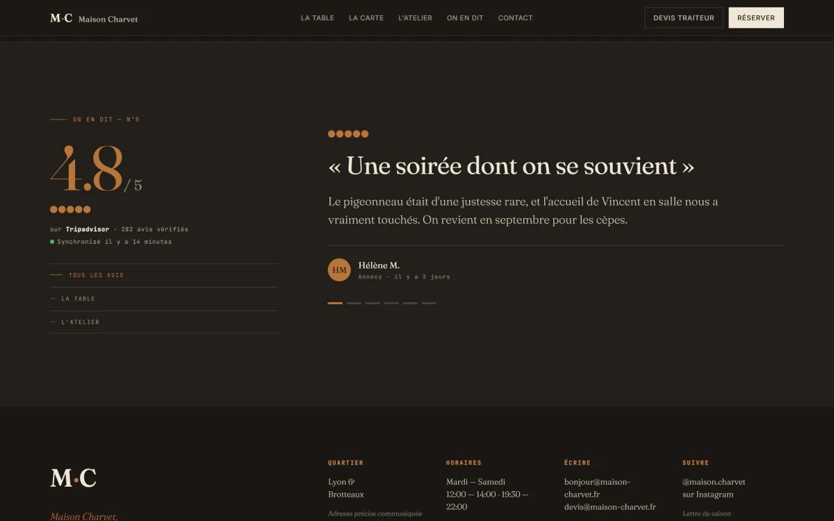 Capture : Témoignages Tripadvisor live, filtrables.