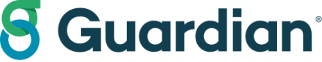 a blue and green guardian logo on a black background