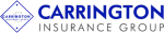 a blue and white logo for carrington insurance group