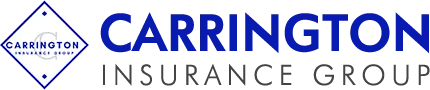 a blue and white logo for carrington insurance group